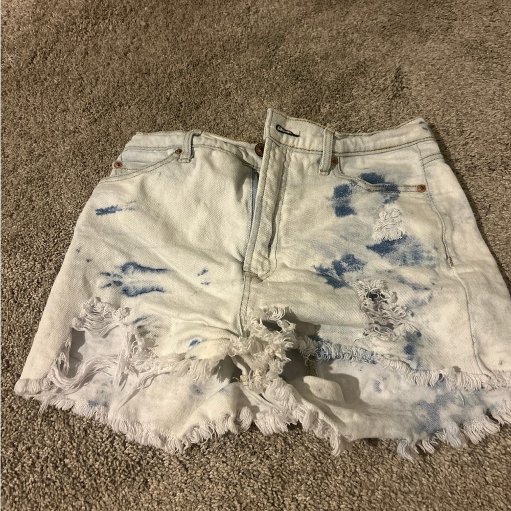 Frayed Light Blue Denim Shorts